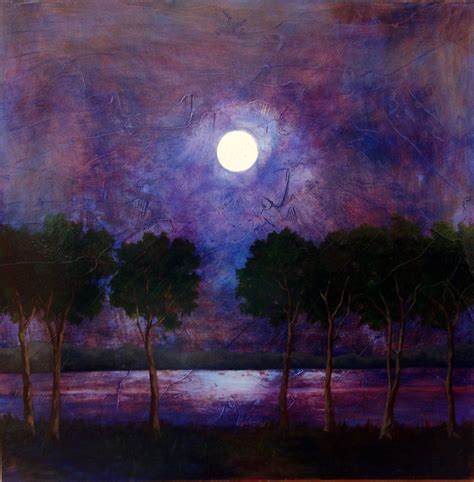 Purple Blue night sky moon PRINT of original oil by GWENSART