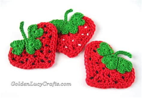 Crochet Strawberry Applique - Free Pattern, Heart Shaped