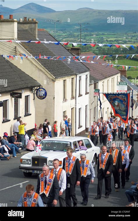 12th July, 2011. Rathfriland, Northern Ireland, UK. Orangemen march up ...