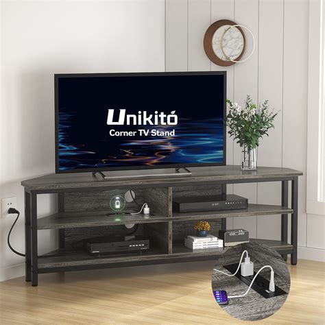 Unikito Corner TV Stand with Power Outlet, Corner Entertainment Center ...