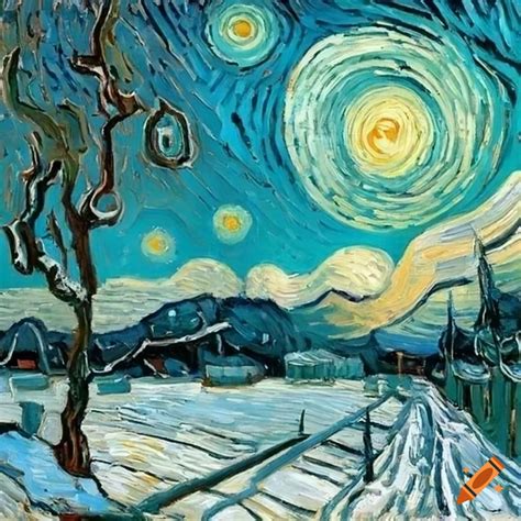 Winter landscape painting by vincent van gogh on Craiyon