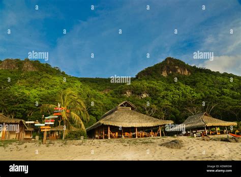 Signpost at tropical resort, Chatham Bay, Union Island, Grenadines ...