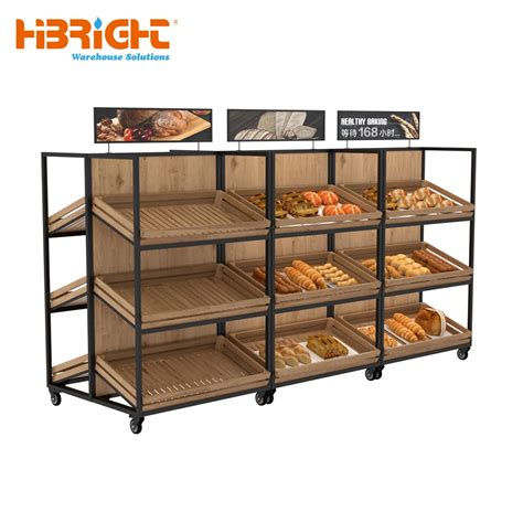 Wooden Bread Display Rack Bakery Shelves - Wooden Counter and Wooden Display Table