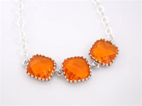 Orange Necklace Glass Necklace Orange Pendant Sterling - Etsy