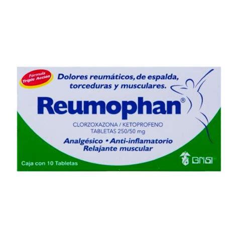 Reumophan (Clorzoxazona/Ketoprofeno 250mg/50mg) Caja con 10 Tabletas ...