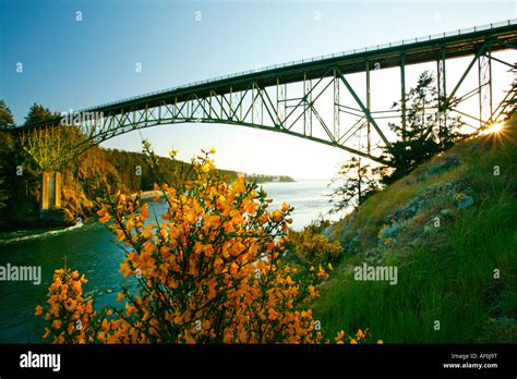 Deception Pass bridge at sunset, Whidbey Island, Washington State Stock ...