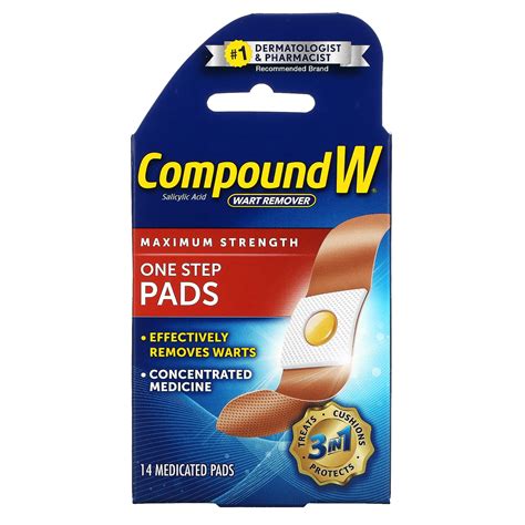 Compound W, Wart Remover, One Step Pads, Maximum Strength, 14 Medicated ...