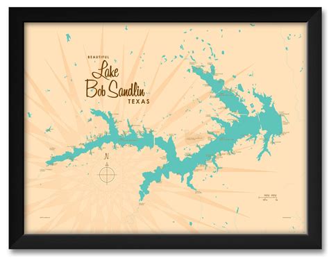 Lake Bob Sandlin Texas Map Framed Art Print by Lakebound . Print Size ...