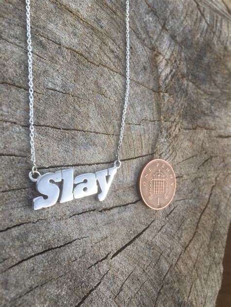 925 Sterling Silver 'SLAY' Word Necklace Slay - Etsy