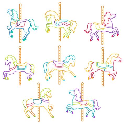 Carousel Horses Set Semi Exclusive Clip Art Set For Digitizing and More ...