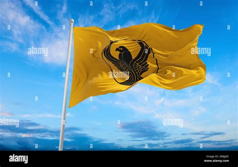 flag of Hellenic peoples Pontic Greeks at cloudy sky background ...