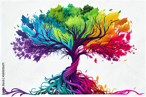 Rainbow tree art. Printable artwork. Abstract background or wallpaper ...