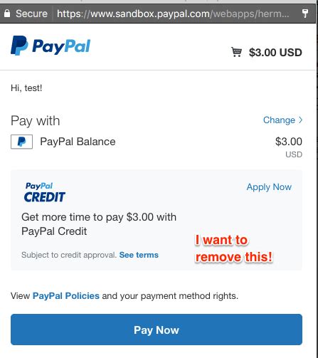 user interface - PayPal Express - remove "PayPal Credit" option ...