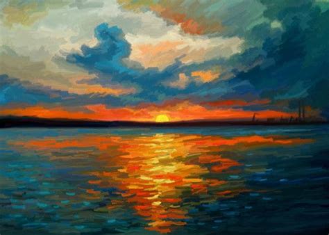 Lake Sunset Painting, Sunset Art, Ocean Painting, Abstract Landscape ...