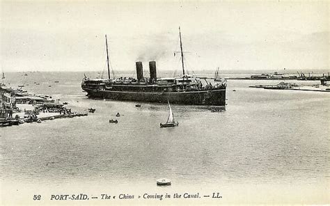 P and O RMS China entering the Suez Canal at Port Said