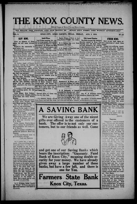 The Knox County News (Knox City, Tex.), Vol. 6, No. 27, Ed. 1 Friday, August 5, 1910 - The ...