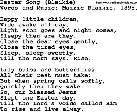 Easter Hymns, Song: Easter Song (blaikie) - lyrics, midi music and PDF