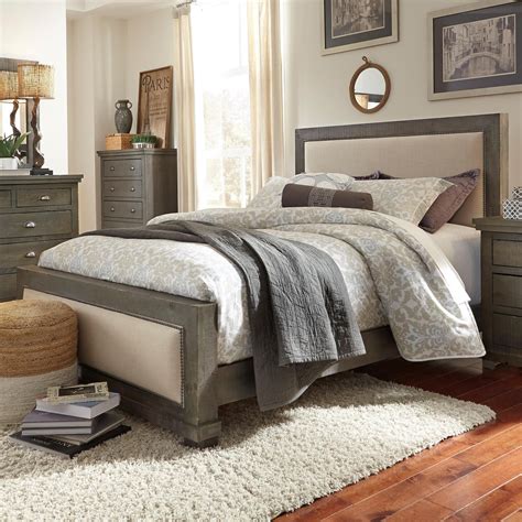 Progressive Furniture Willow Queen Upholstered Bed with Distressed Pine Frame | Lindy's ...