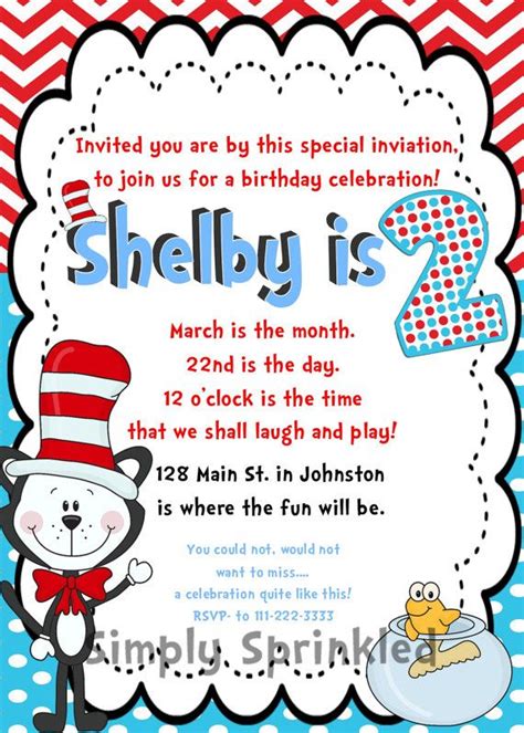 Dr Seuss Birthday Invitation DIY Printable by by SimplySprinkled, $13.00 | Birthday invitations ...