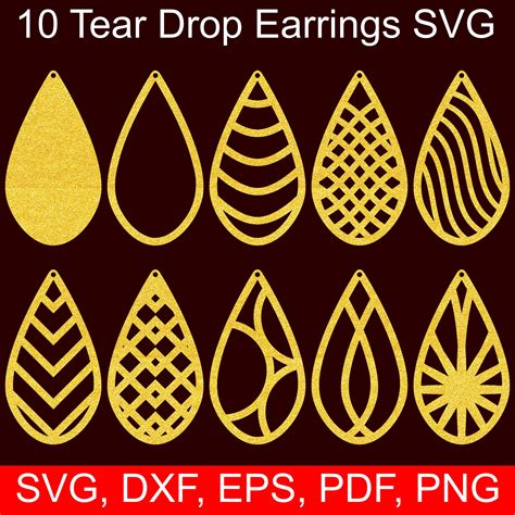 10 Tear Drop Earrings SVG Files, Tear Drop SVG Cut files for Cricut, Silhouette, Laser Cut, Svg ...