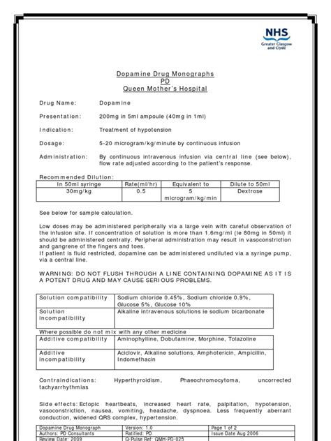 Dopamine Drug Monograph YOR-PD-025 | Intravenous Therapy | Pharmaceutical Drug