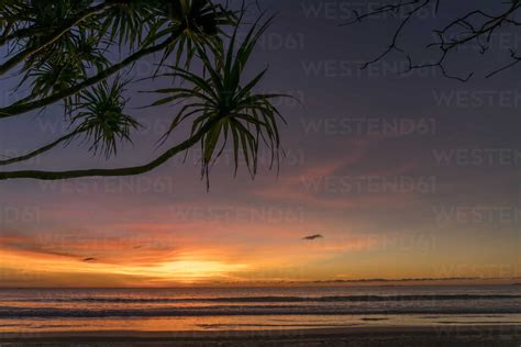 Myanmar, sunset at beach of Ngwesaung stock photo