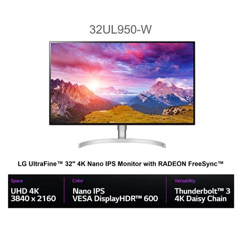 LG 32UL950-W 32" Class Ultrafine 4K UHD LED Monitor with Thunderbolt 3 ...