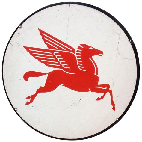 Mobil Pegasus round metal sign, red & white | Vintage signs, Old gas stations, Pegasus