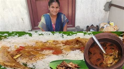 Sankara fish curry and fish fry with white rice cooking and eating ...