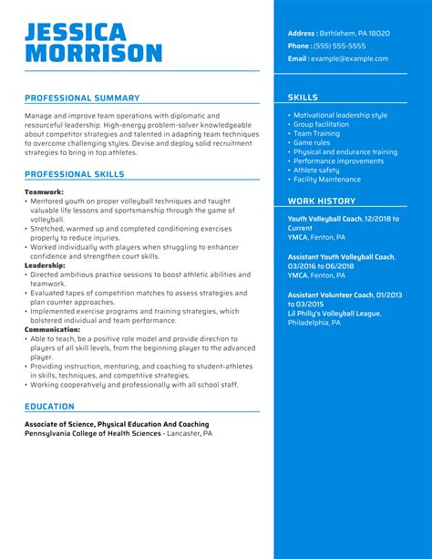 Volleyball Coach Resume Sample