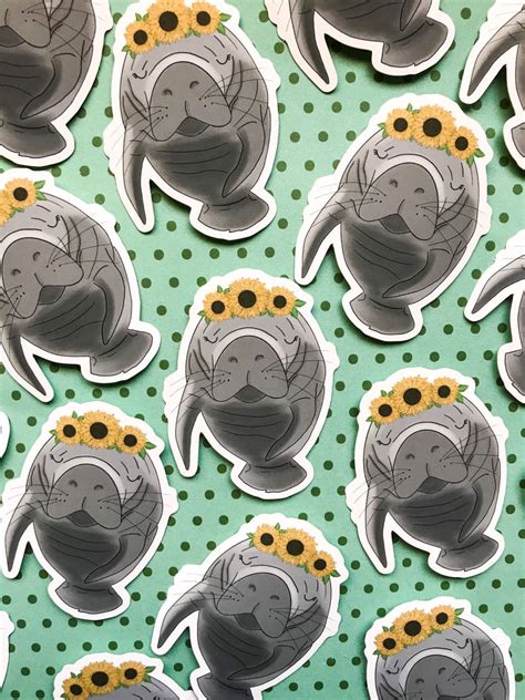 Manatee Sticker Manatee Magnet Manatee Decal Manatee Art - Etsy