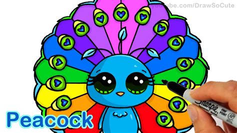 How to Draw Cartoon Peacock Cute step by step - YouTube