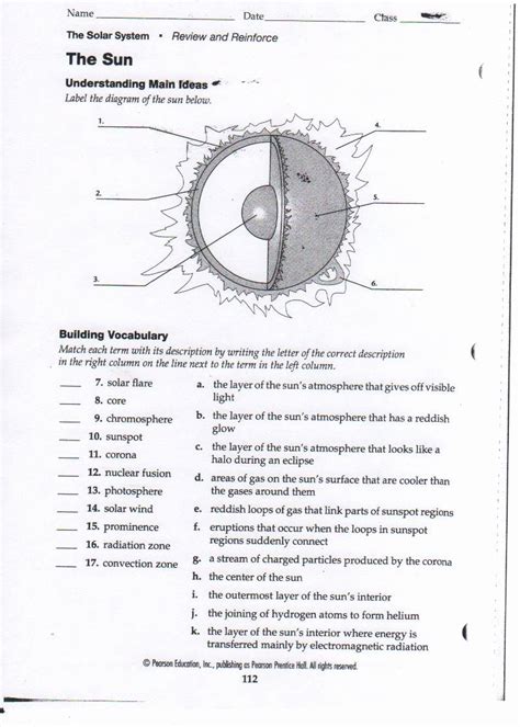 Layers Of The Sun Worksheet