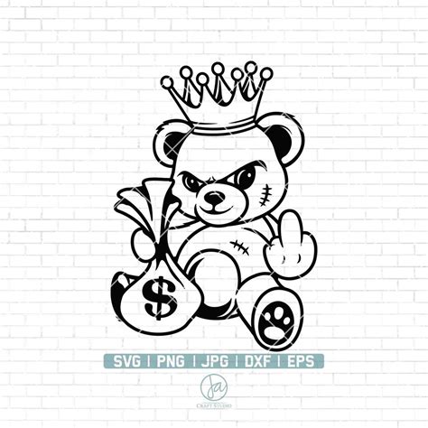 Cute Little Gangster Svg Teddy Ganster Middle Finger Svg Teddy Bear King Money Bag SVG Teddy the ...