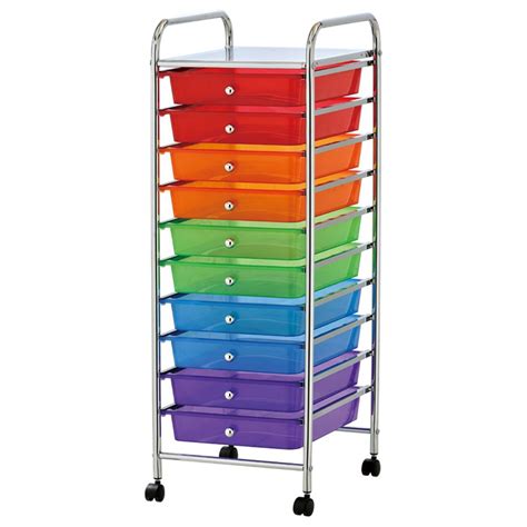 Metal Storage Cart 10 Drawer - Red Dot