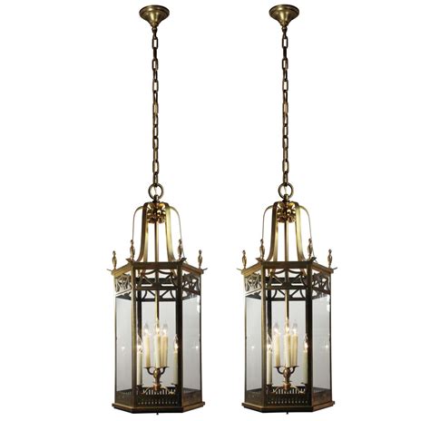 Substantial Antique Brass Pendant Lights, c. 1920