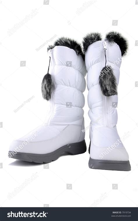 Womans White Winter Snow Boots With Synthetic Fur Lining Stock Photo ...