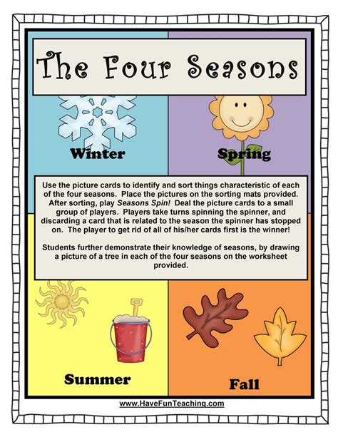 Four Seasons Activity | Seasons activities, Have fun teaching, Autumn activities for kids