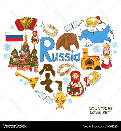 Russian symbols in heart shape concept Royalty Free Vector