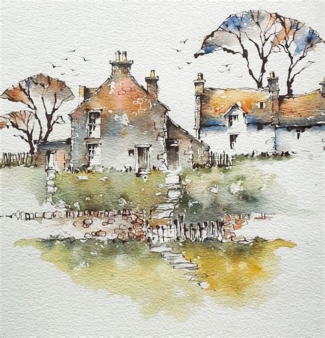 Farm Cottages Watercolor Painting by Jeanette Clarke