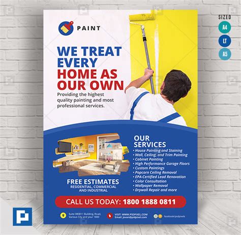 Painting Company Promotional Flyer - PSDPixel | Free brochure template, Brochure template ...
