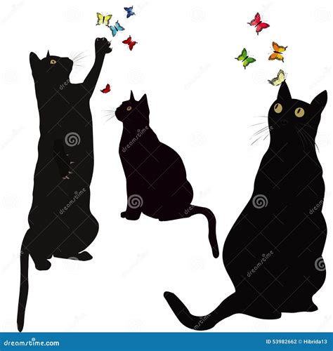 Black Cats Silhouettes And Colorful Butterflies Stock Vector - Image: 53982662