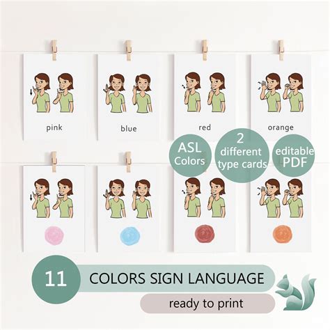 Editable American Sign Language Colours Flashcards for Learning, Catchy ASL 11 Colors Cards ...