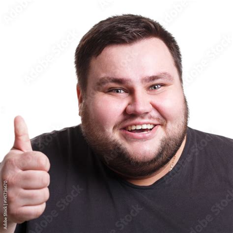 "Cheerful fat man showing like, thumb-up gesture" Stock photo and ...