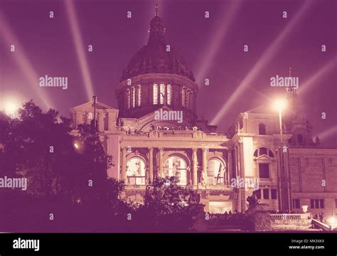 Palau Nacional with illumination at night in Barcelona, Spain Stock Photo - Alamy