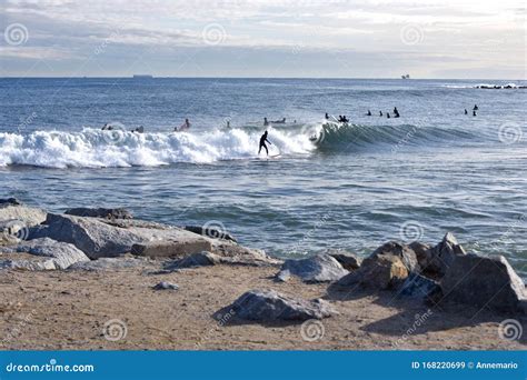 Surfing at Barcelona, Spain Editorial Stock Image - Image of barceloneta, surfing: 168220699