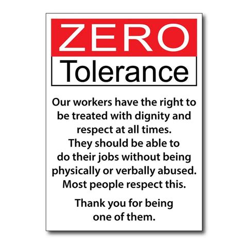 JAF Graphics. Zero Tolerance Workplace Signs - Pk 2