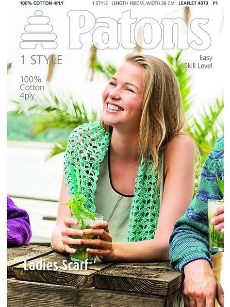 Patons Ladies 4 Ply Scarf Crochet Pattern 4073 - Creations Store UK