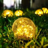 HEDAQI Solar Cracked Glass Globe Ball Light Warm White LED Garden Lights For Outdoor Pathway ...
