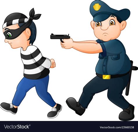 Policeman tries to chase a thief Royalty Free Vector Image | Teacher cartoon, Policeman ...